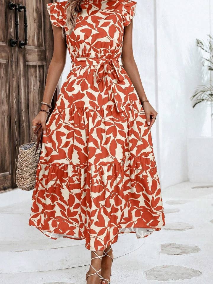 CWDMD2748_SUMMER WOODEN EAR LACE PRINTED DRESS LONG for wholesale by NINEXIS