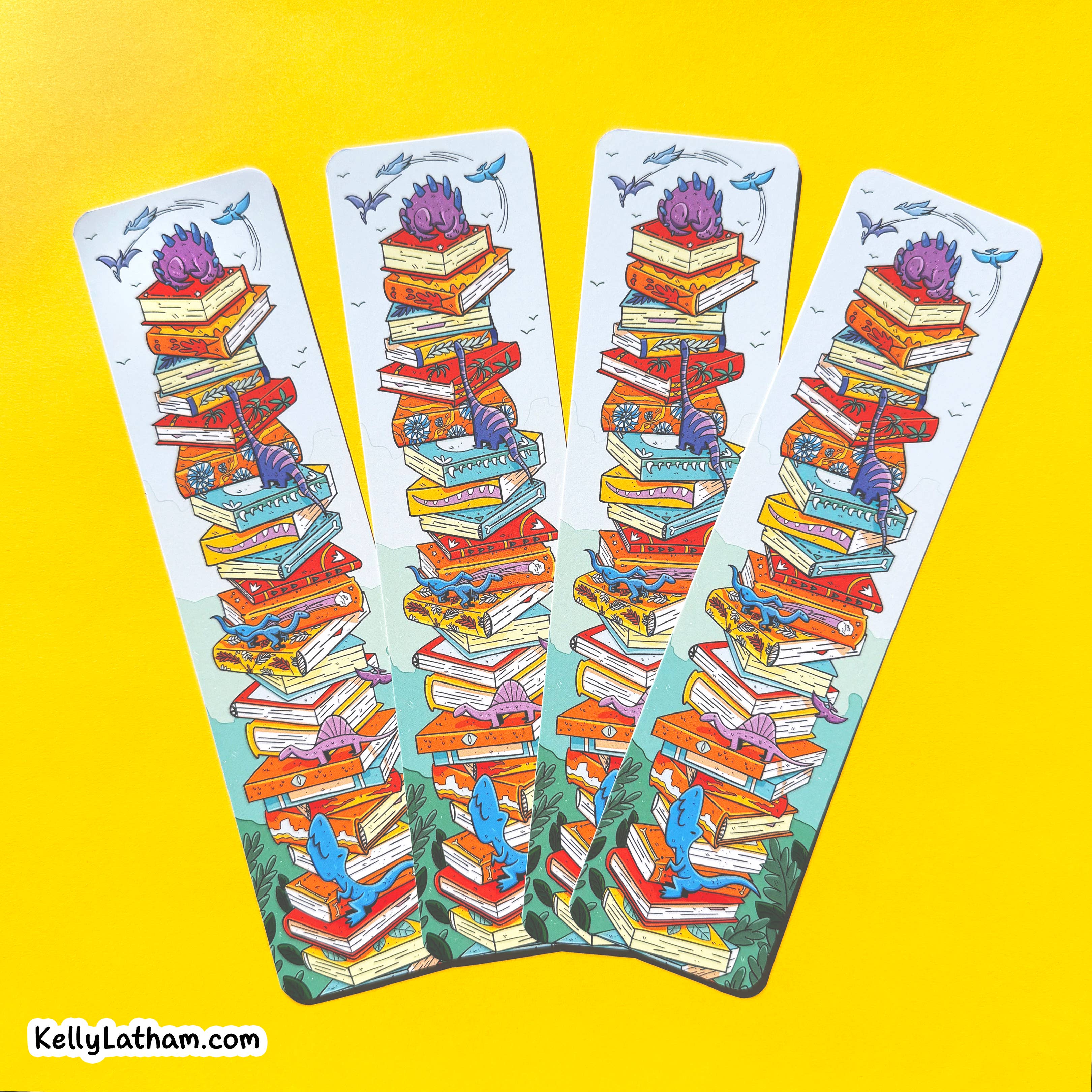 Kelly Latham Art - Wholesale Bookmark - Dinosaur Book Stack Bookmark Bookish Dinosaur Gift5