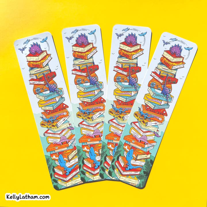 Kelly Latham Art - Wholesale Bookmark - Dinosaur Book Stack Bookmark Bookish Dinosaur Gift5