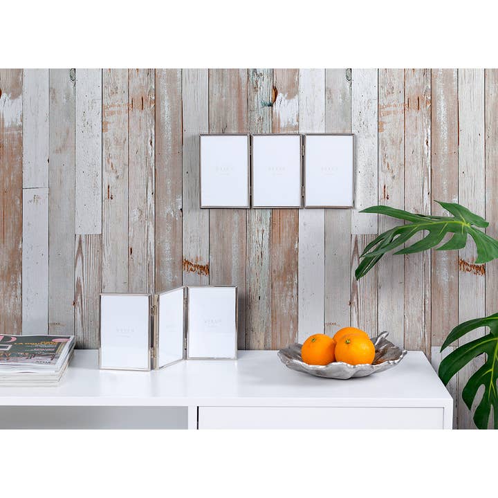 Gdeco – Großhandel Bilderrahmen – Triptychon-Fotorahmen aus Neusilber (Fotos 10 x 15 cm)
