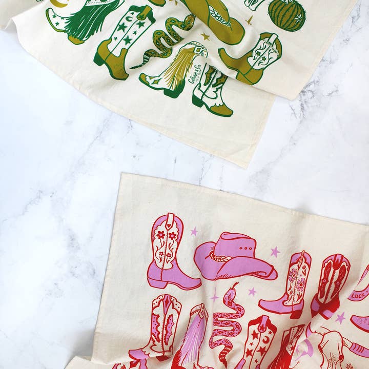 Calhoun & Co. – wholesale Tea towel – Howdy Cowgirl! Boots Tea Towel8