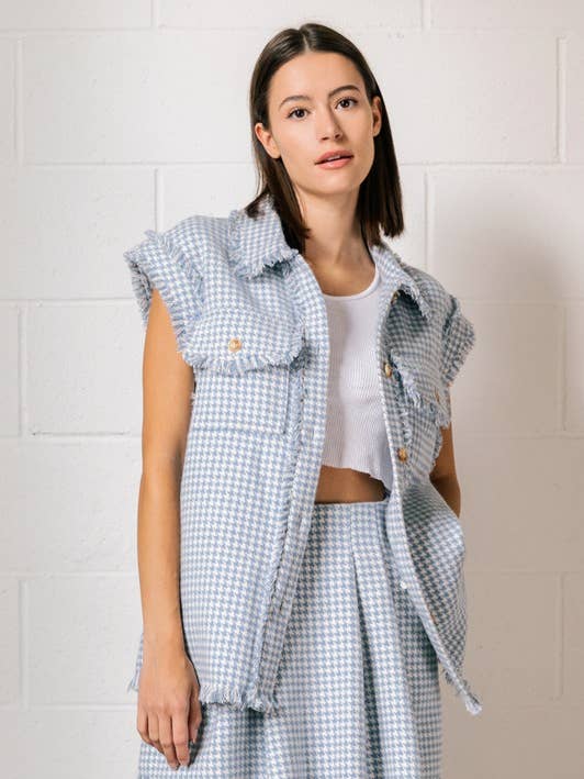 COLLAR BUTTON DOWN HOUNDSTOOTH VEST - FT30453 for wholesale by Calista