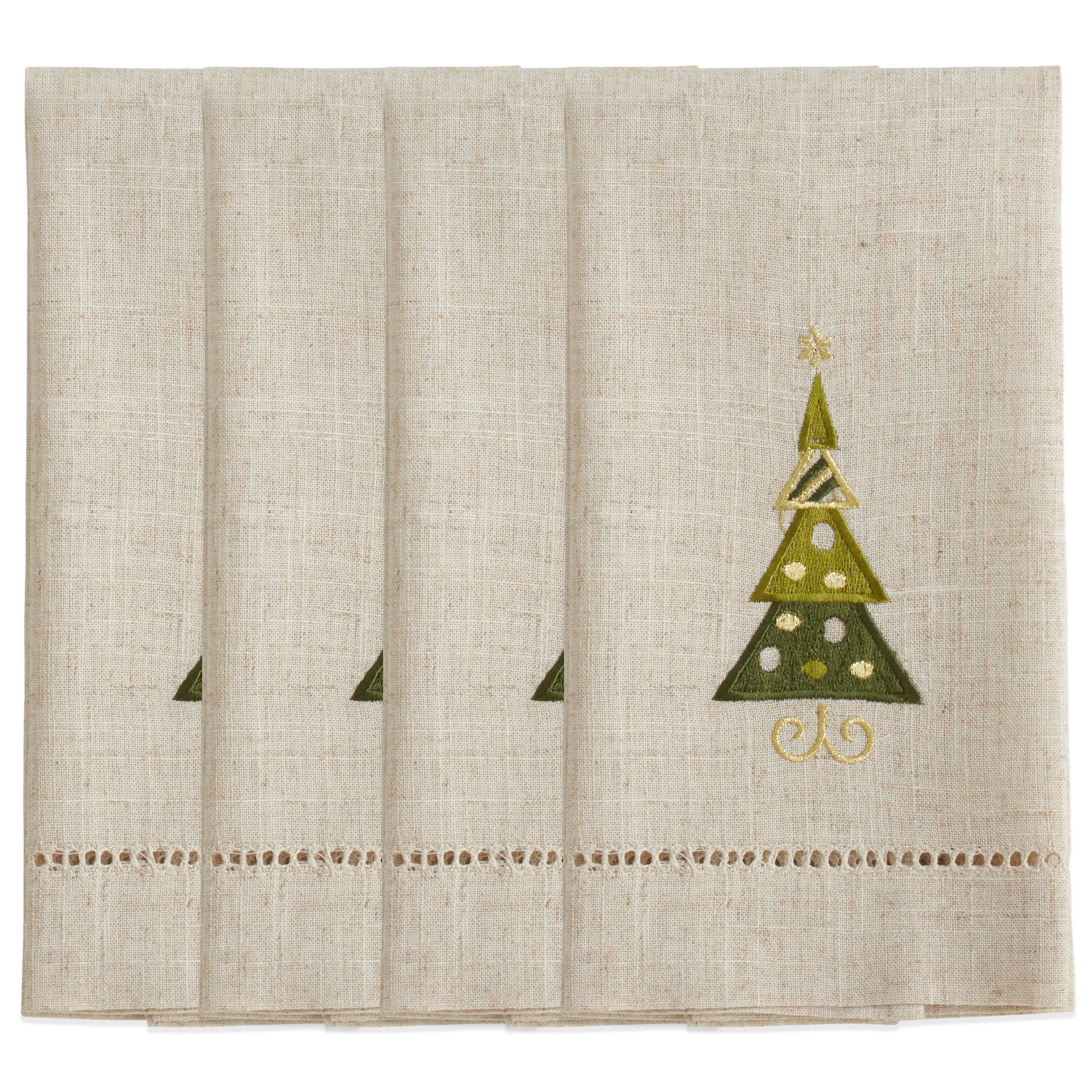 Natural Embroidered and Hemstitched Christmas Tree Guest Towel for wholesale on Faire1