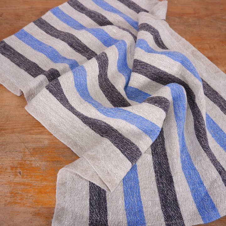NorraVilla - Wholesale Tea Towel - Blue Black Natur Striped - Linen Kitchen Towel3