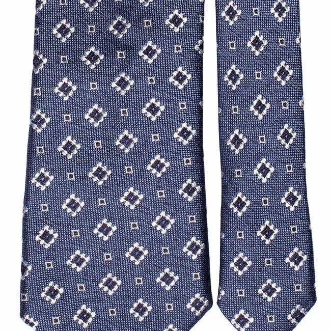 Graffeo Cravatte - Wholesale Necktie - Men's - Jaspé Silk Tie Avion White Blue Pattern J771