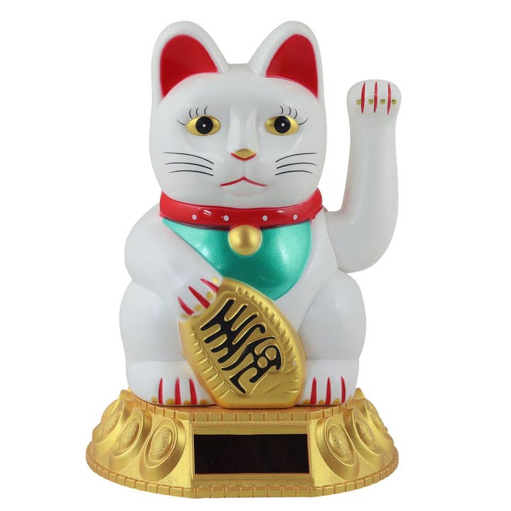 Lucky cat Maneki-neko wave cat solar round 18cm white for wholesale by Tribal Trade GmbH