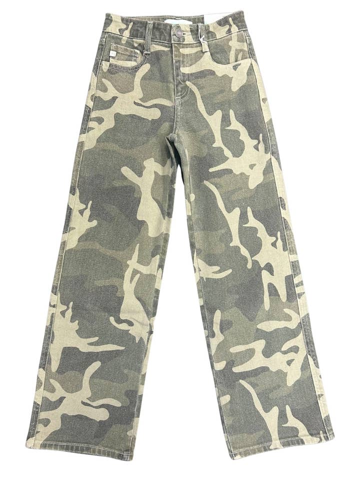 YOUTH HIGH RISE CAMO WIDE LEG JEANS-YC7493CA for wholesale on Faire