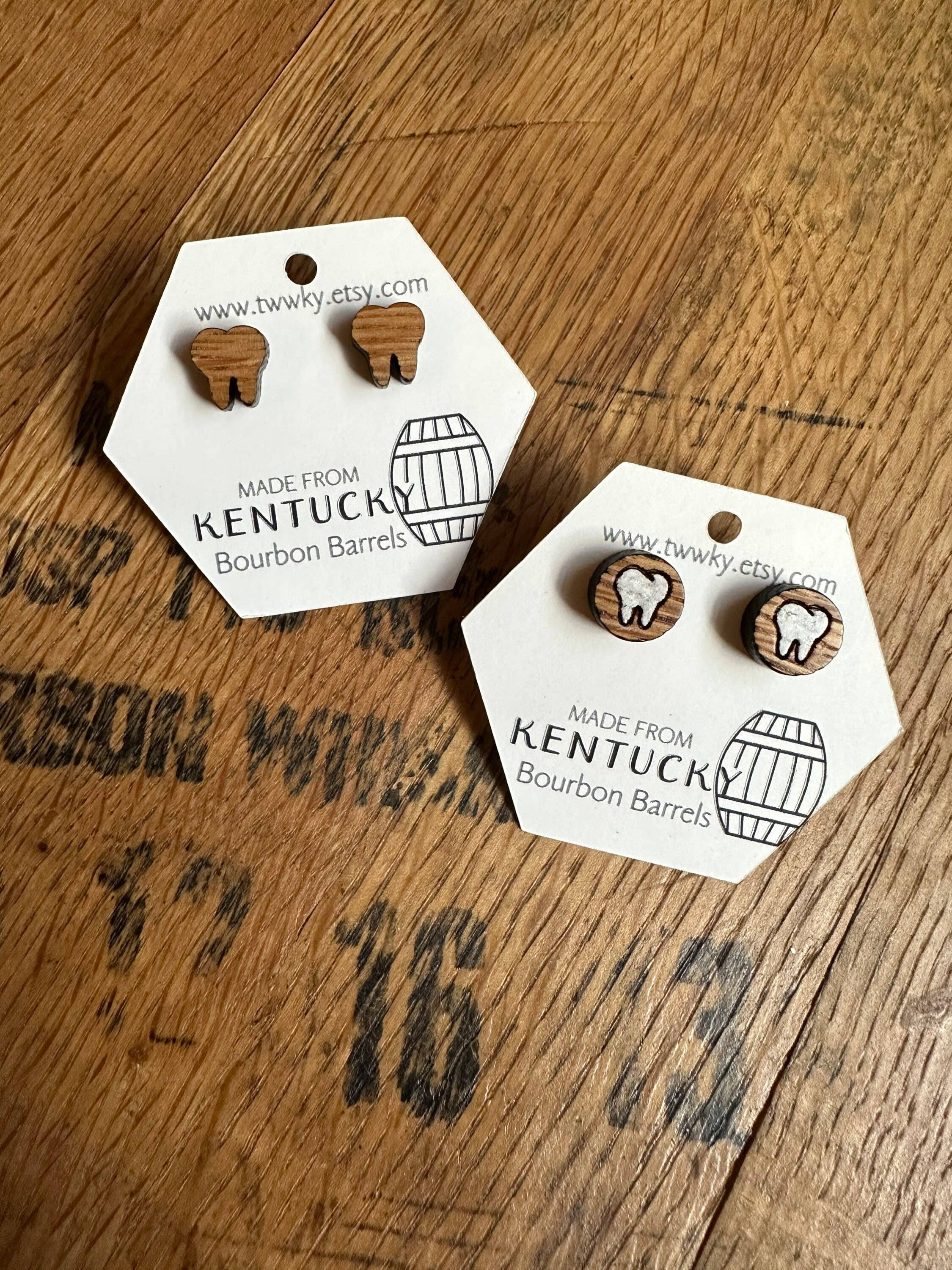 TWWKY – wholesale Stud/post earrings – Reclaimed Kentucky Bourbon Barrel Teeth Stud Earrings6