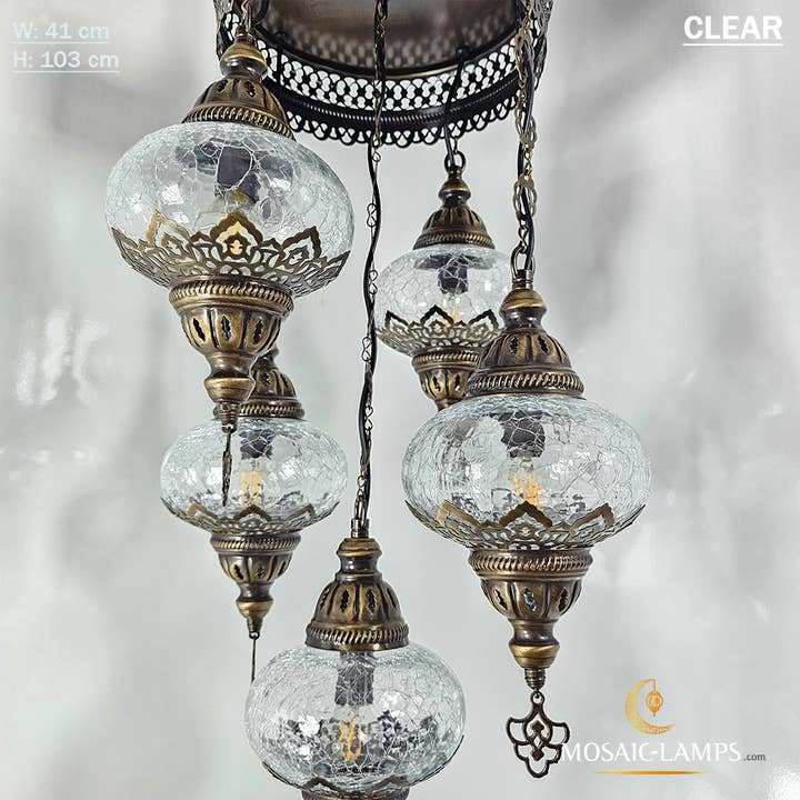 Mosaic Lamps – wholesale Chandelier/hanging light – Clear Cracked Ottoman Chandelier, 5 Globe Moroccan Chandelie5