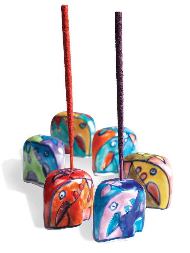 Hand Painted Mini Ceramic Elephant Incense Holder for wholesale by Namaste