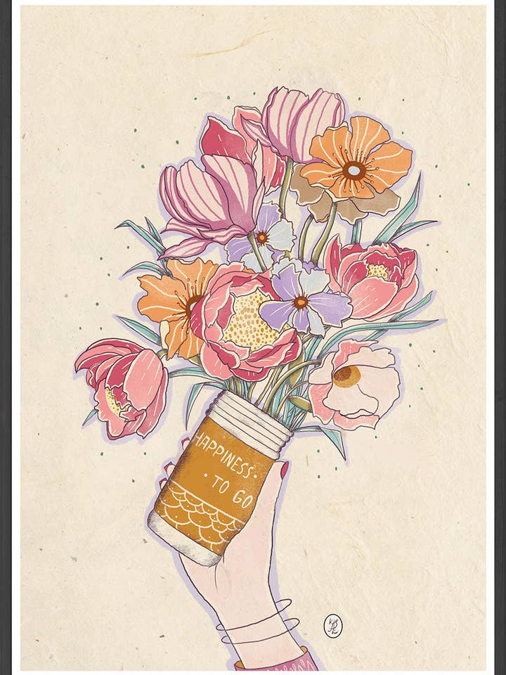 Happiness to Go Kunsttryk for engroshandel hos The Underdog Print Shop