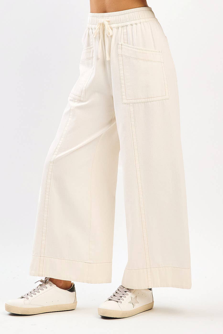 mittoshop - Wholesale Pants - Women's - MINERAL WASH WIDE LEG ELASTIC WAIST TWILL PANTS14