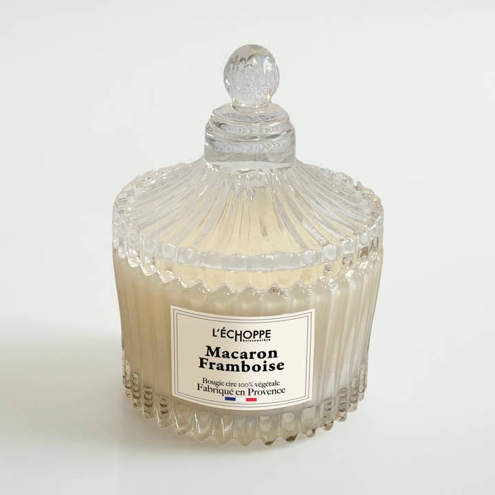 L'Échoppe Buissonnière - Vente Bougie en bocal - Macaron Framboise - Bougie parfumée 70g0