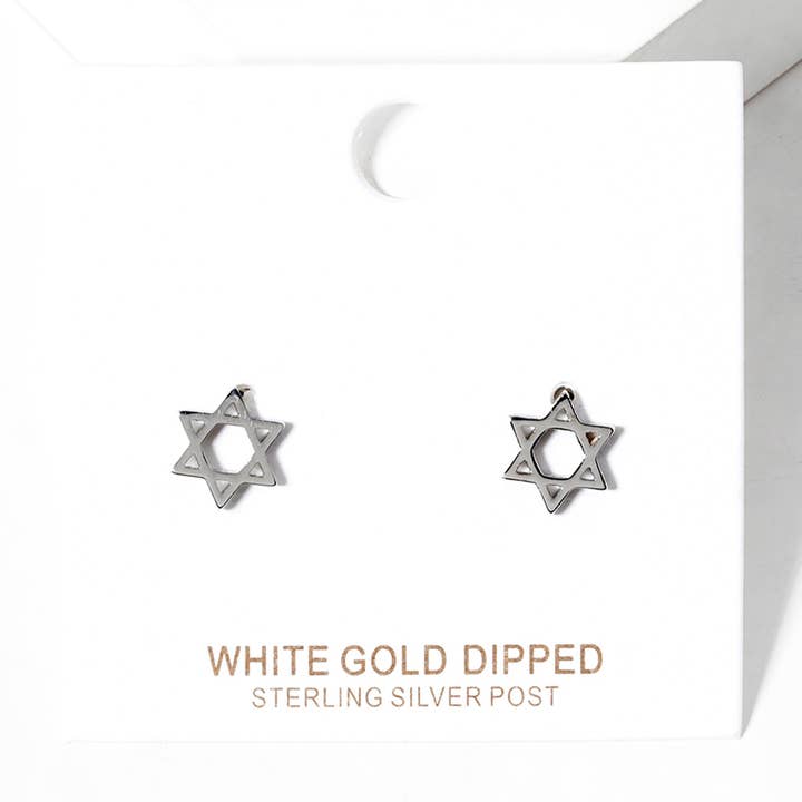 Sensibling Corp. - Wholesale Stud/Post Earrings - White / Gold Dipped Star of David Stud Earrings