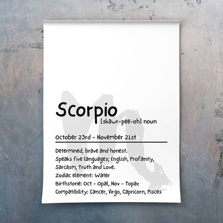 Afirmación de astrología de Escorpio, signo de estrella, celestial, luna para venta al por mayor de UK Print Studio
