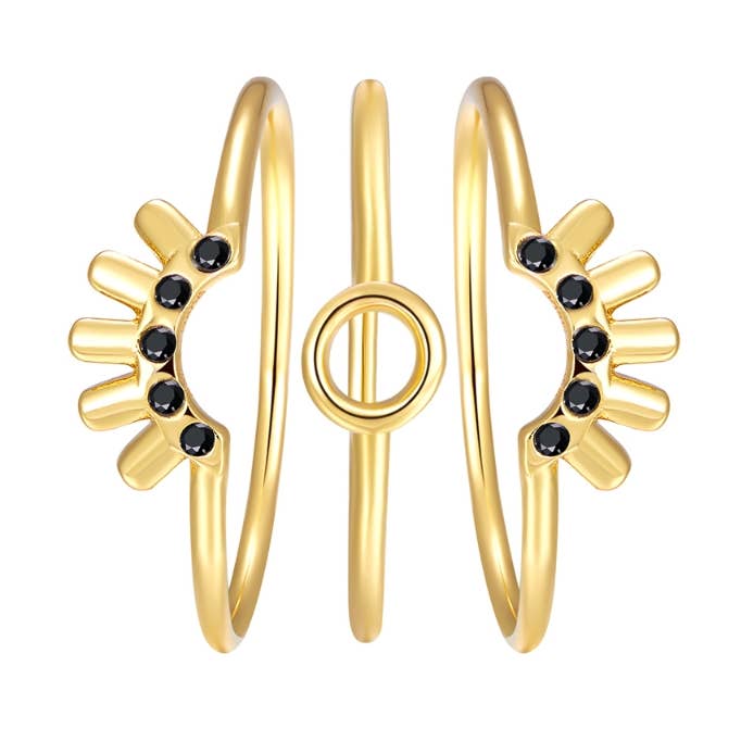 Anello con zirconi - triplo - 10 - argento placcato oro per la vendita all'ingrosso da parte di Buganto