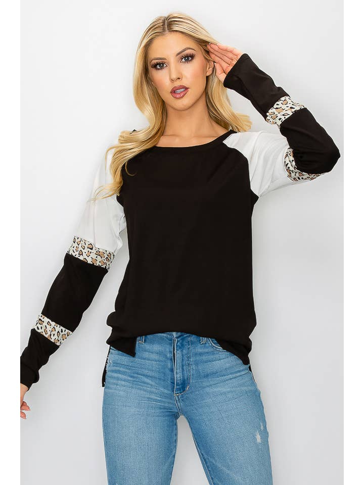 ePretty - Wholesale Tunic - Women's - G4-TP2153 Ribbed Leopard Color Block Long Sleeve Top19