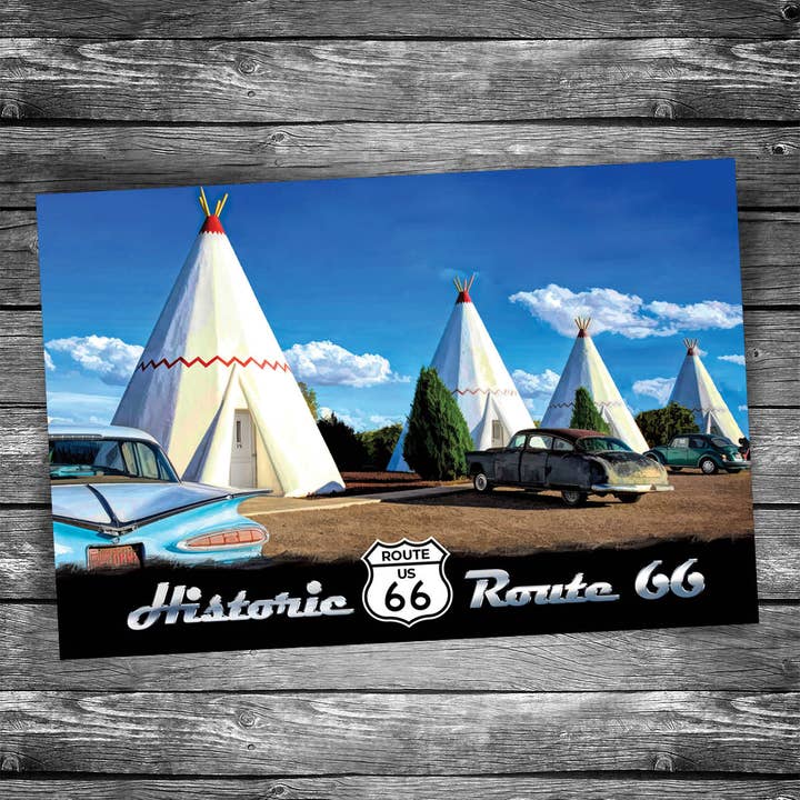 Route 66 Wigwam Motel Teepee Postcard for wholesale by Christopher Arndt Postcard Co.