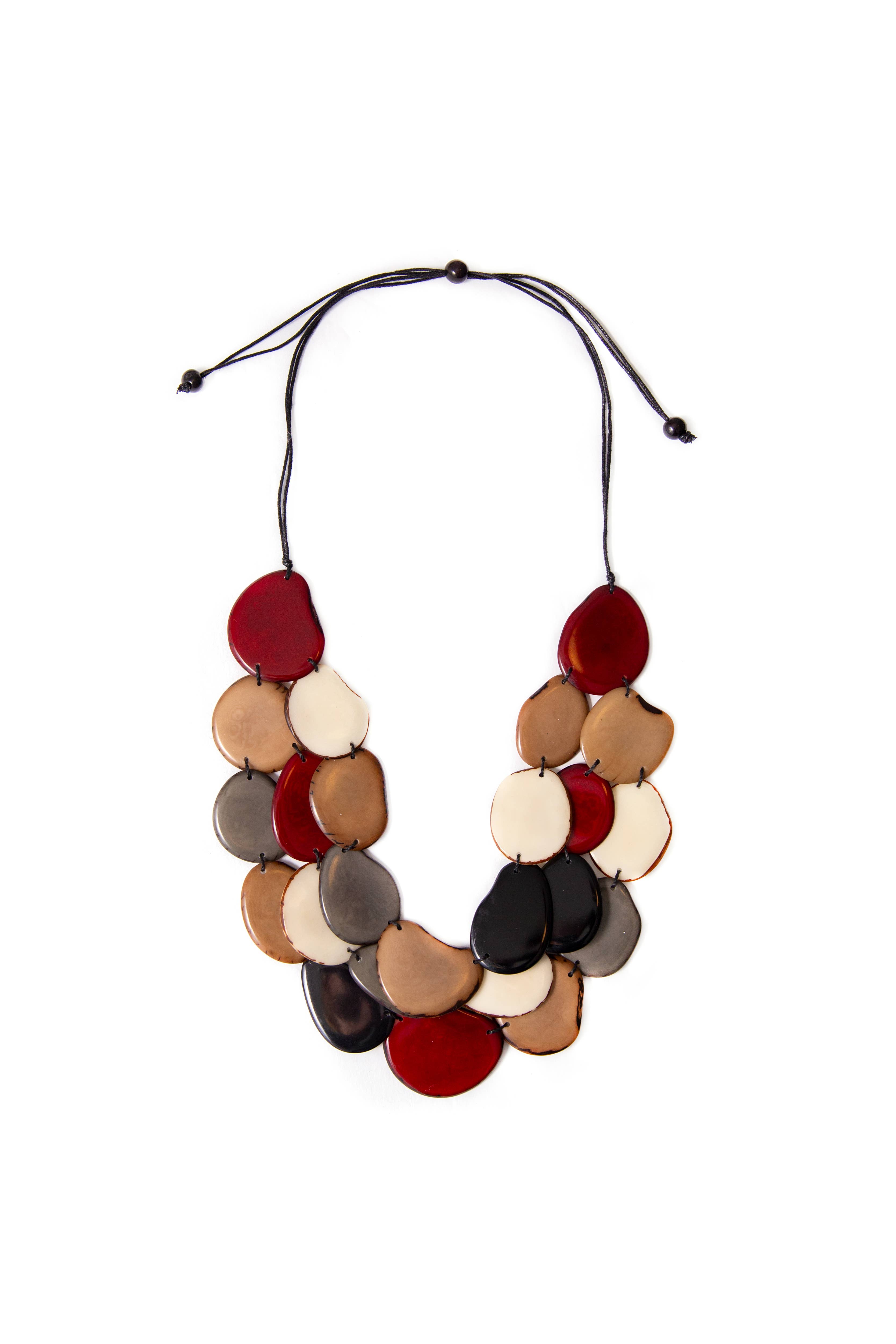 Organic Tagua Jewelry - Vente Collier de perles - Collier Amigas avec tranches plates de tagua superposées3