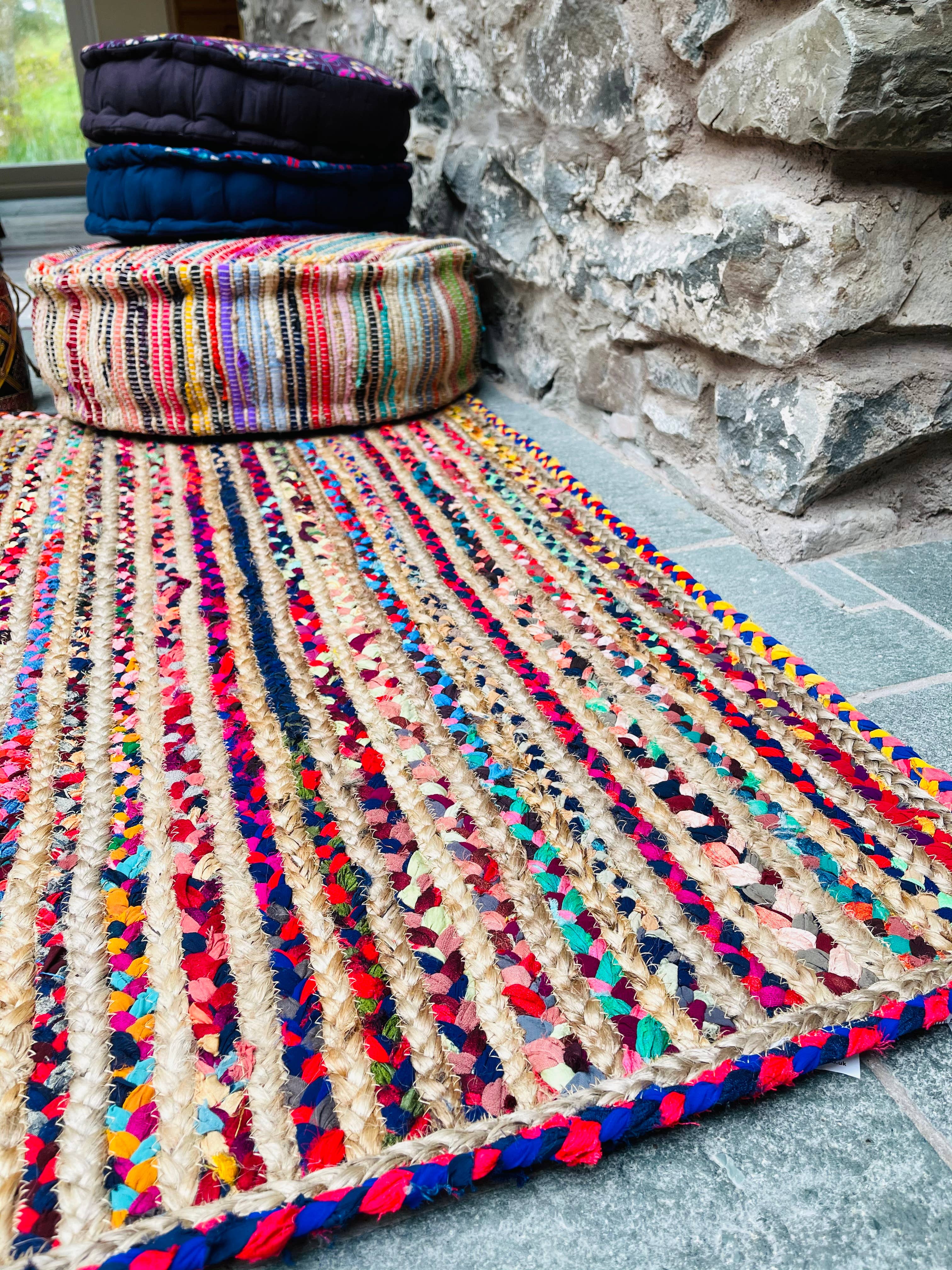 Second Nature Online – wholesale Area rug – MISHRAN Natural Jute Rug Hand Woven with Multi Colour Braids2