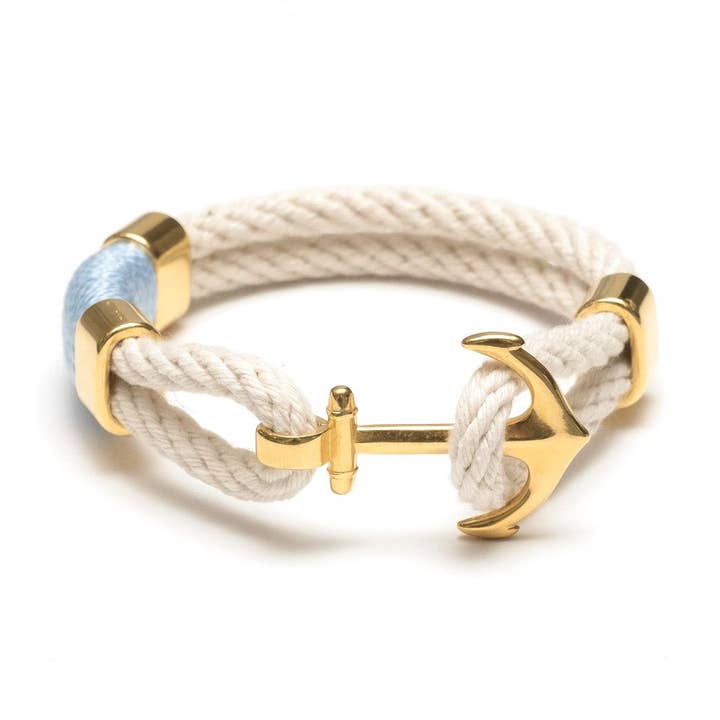 Waverly - Nautiskt ankarearmband i elfenben, ljusblått och guld för wholesale av Allison Cole Jewelry