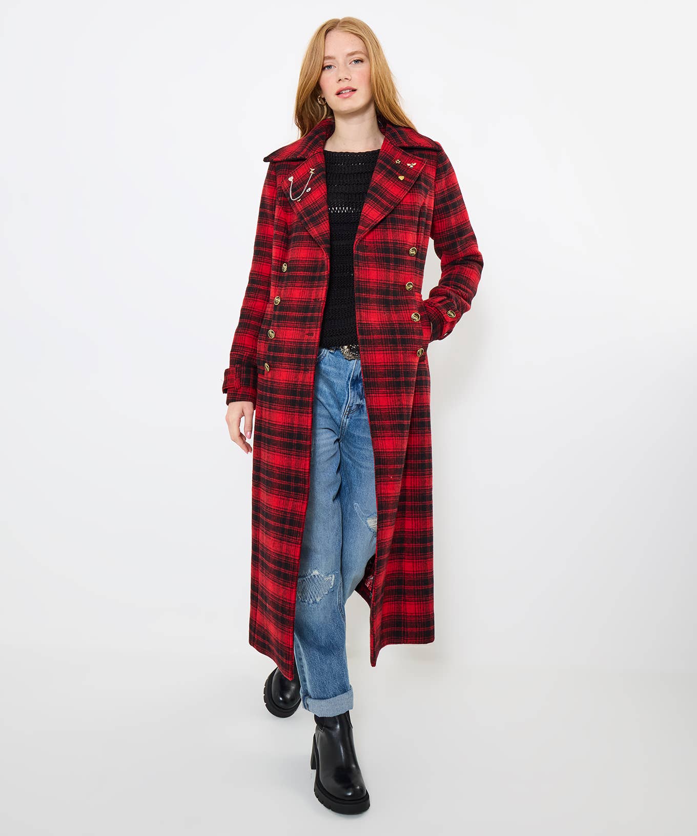 Red Suzi Check Maxi Coat for wholesale on Faire3