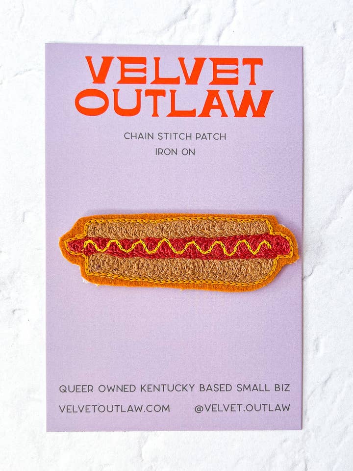 Hot Dog Chain Stitch Patch for wholesale by Velvet Outlaw