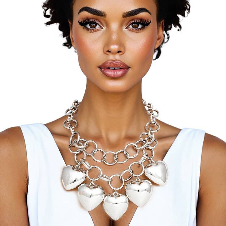 Collana con Cuore a Ciondolo in Argento Lucido e Massiccio per la vendita all'ingrosso da parte di PinktownUSA