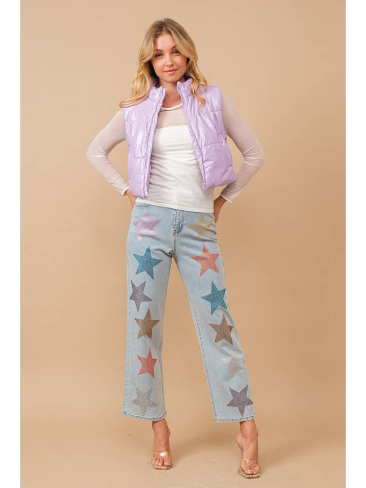 Blue B - Wholesale Outerwear Vest - Women's - 22656J - Gloss Shiny PU Quilted Puffer Zip Up Crop Vest44