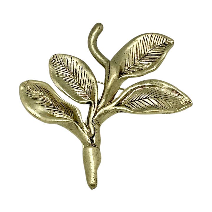Renacer Brooch in gold-plated vintage brass design by Gloria Mago for wholesale by Gloria Mago