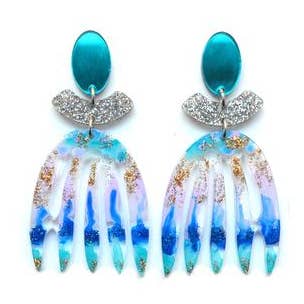 Blå spegel abstrakt konst Glitter Laserskuren akryl Örhängen för wholesale av Boo and Boo Factory