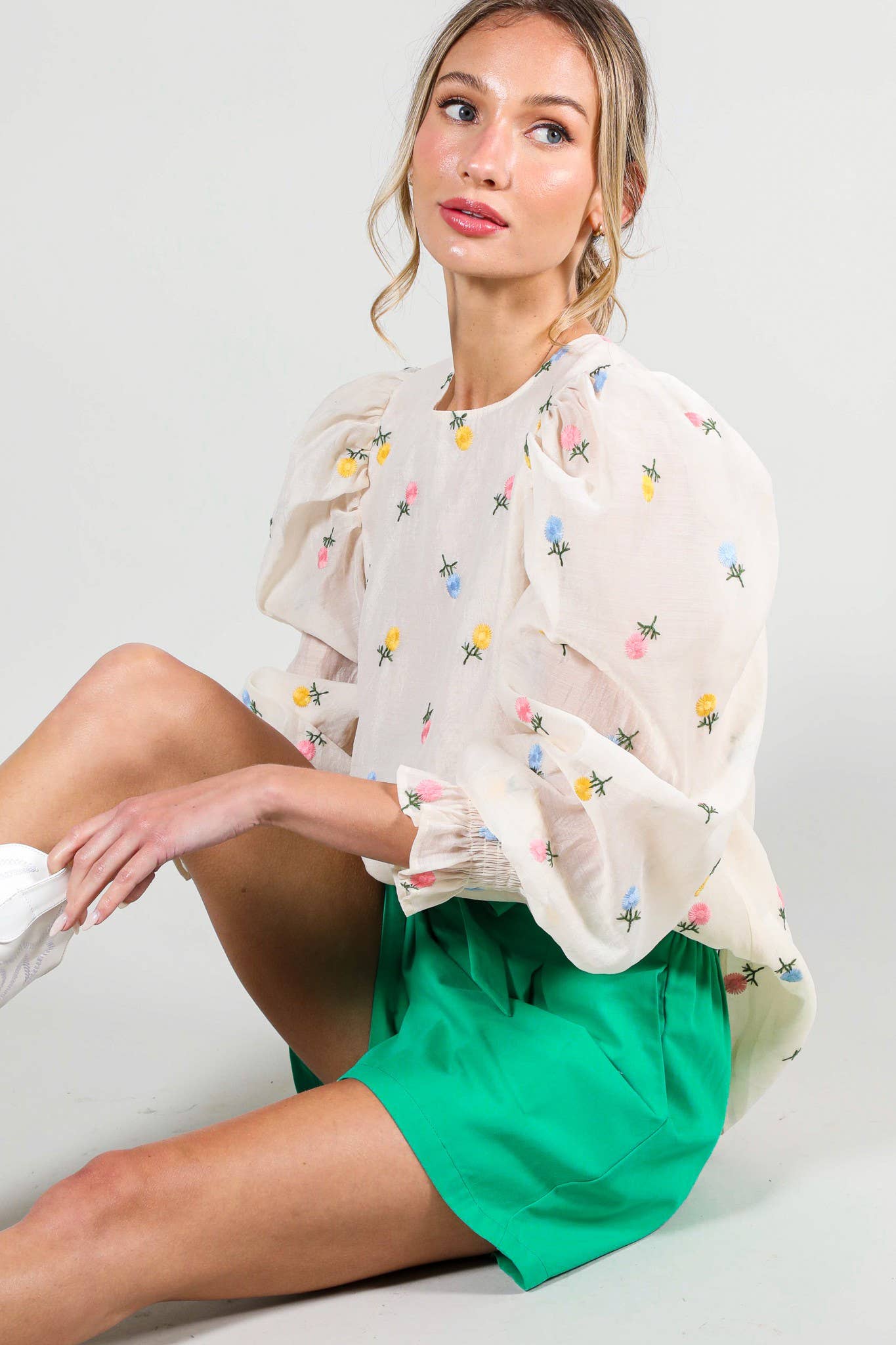 Vine & Love - Wholesale Blouse - Women's - Embroidered Long Puff Organza Blouse Top VT60375A10