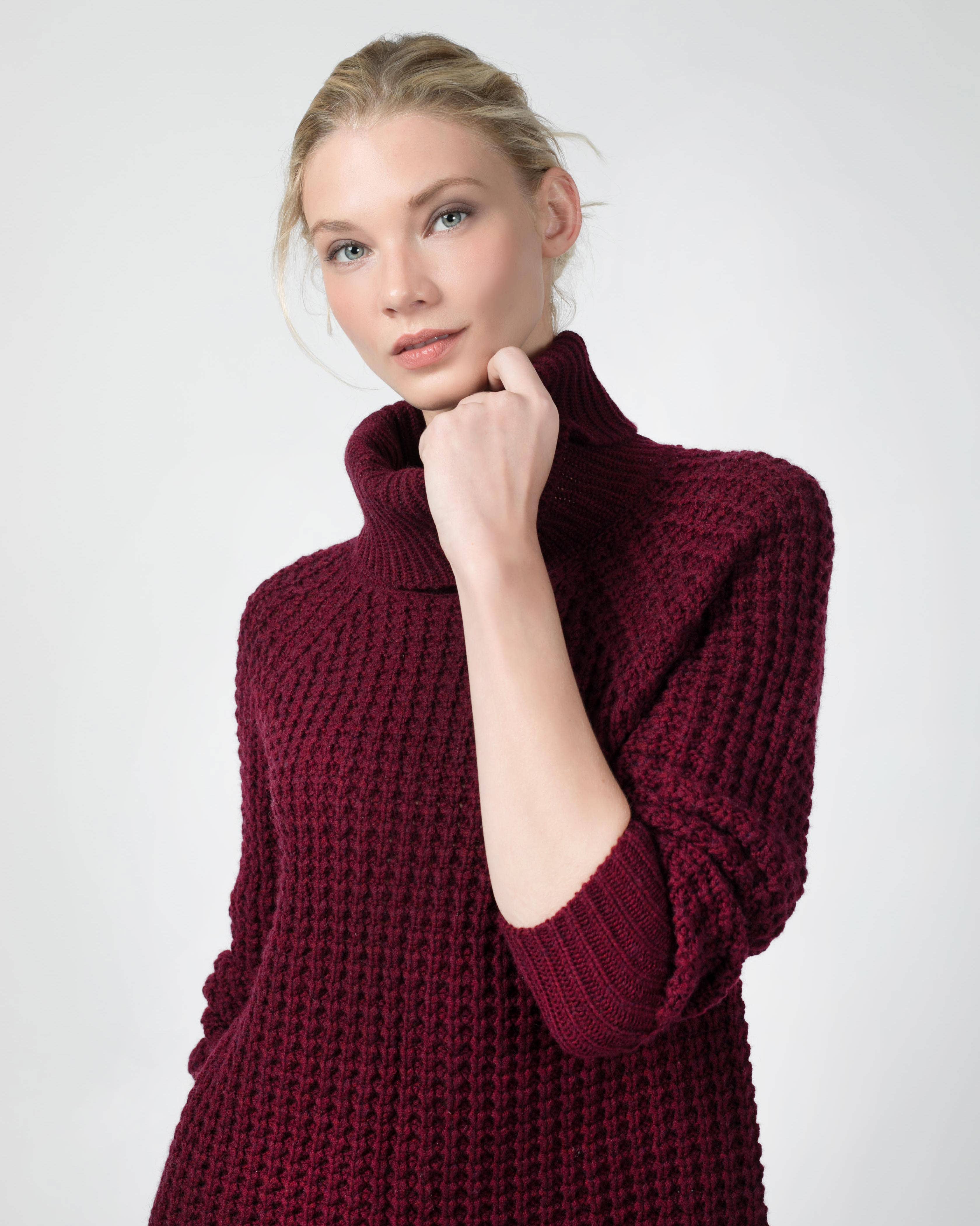 QUINN – Engroshandel Pullover - Dame – Cashmere vaffelstrik rullekrave1