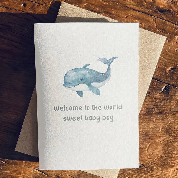 To & From Cards - Wholesale Baby card - Welcome to the World sweet baby Boy - Whale1