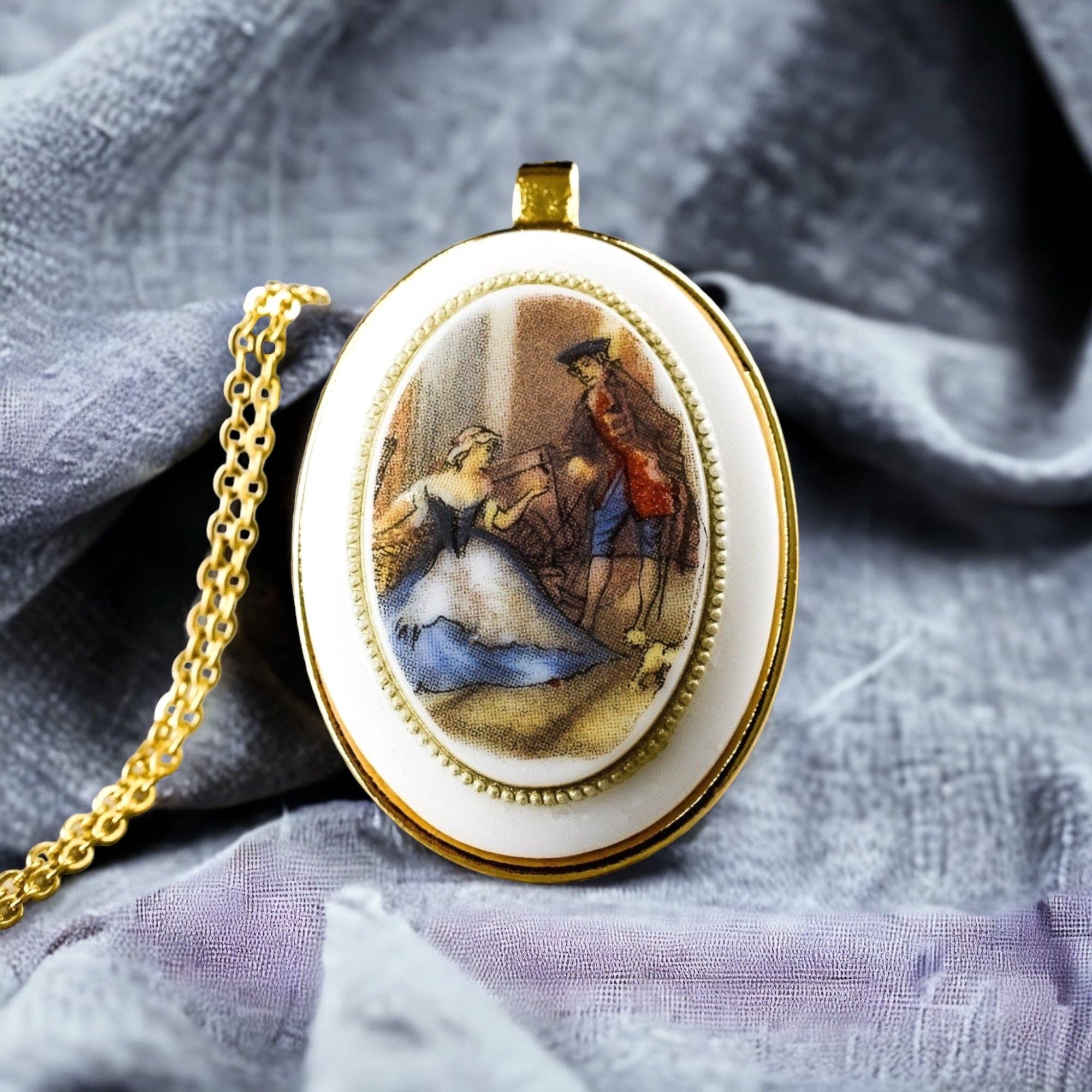 MadamLili – Colar pingente/pendente por atacado – Arte barroca em estilo retrô: cabochão vintage em porcelana com corrente banhada a ouro - nostalgia e elegância - VIK-1040