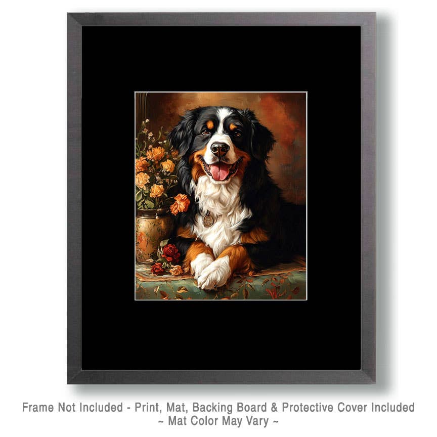 Mowbi - Wholesale Art Print - Bernese Mountain Dog by Vase - Pet Dog Still Life Wall Art Prints – 8″x10″ Artwork for 11″x14″ Frame1