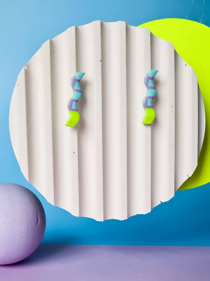 Polymer Clay Earrings - 80s Memphis Style - Neon Colors for wholesale by Mono