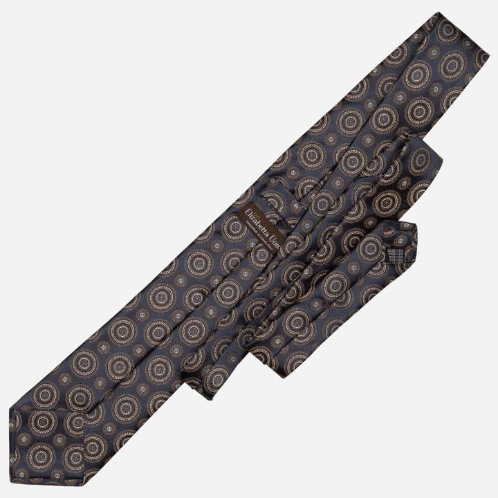 Elizabetta Made in Italy USA - Wholesale Necktie – Men’s - Cefalù - Silk Jacquard Tie - Navy and Brown2