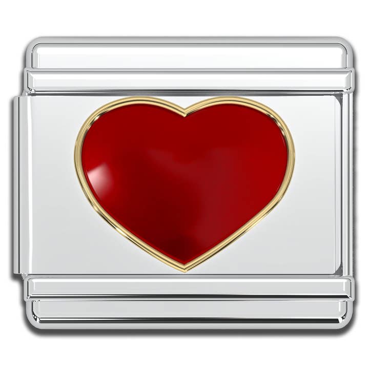 Natalia - Wholesale Individual Charm/Pendant - Italian Charm Bracelet Charms - Red Enamel Heart Links