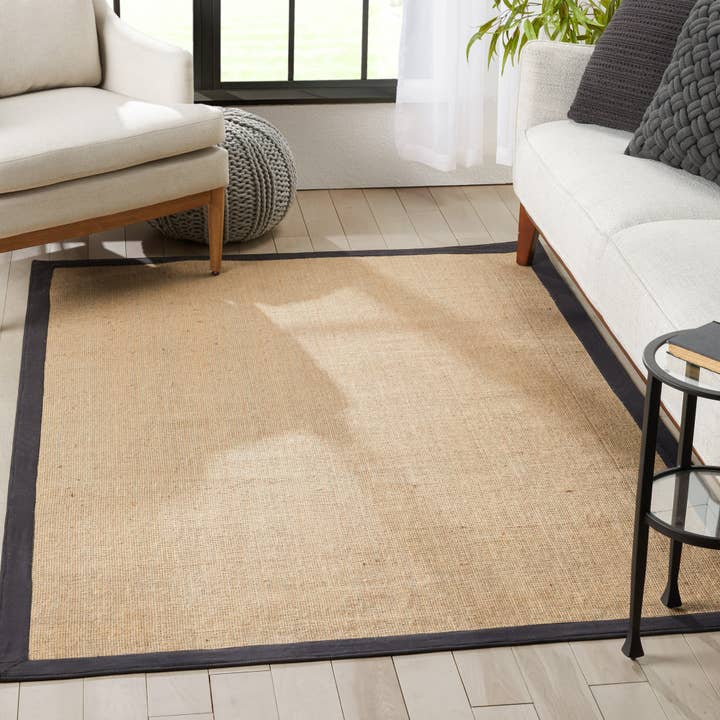 Well Woven - Wholesale Area Rug - Sorel Farmhouse Non-Slip Jute Natural Black 5' x 7' Border
