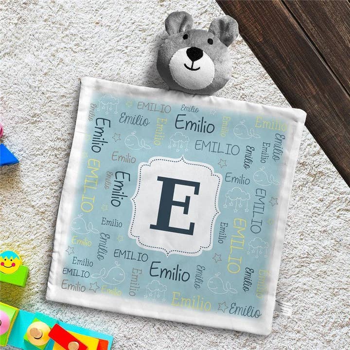Personalized Baby Name Bear Lovie – Soft Security Blanket with Embroidered Name for wholesale by Sunny Jar Personalized