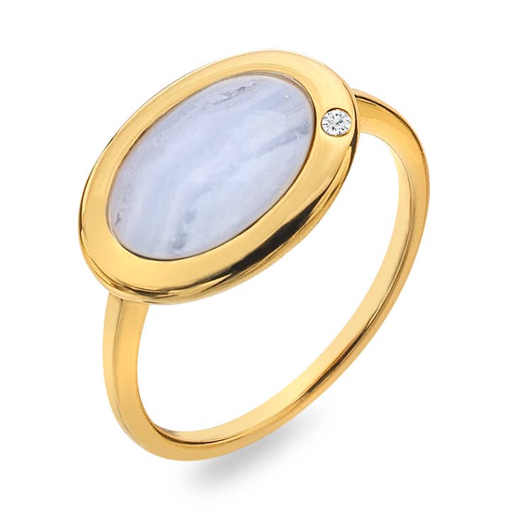 HDXGEM Horizontal Oval Ring - Blue Lace Agate for wholesale by Hot Diamonds