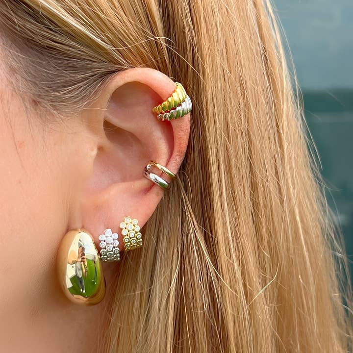 JTG Jewelry - Wholesale Huggie Earrings - Triple Row Bezel Huggies
