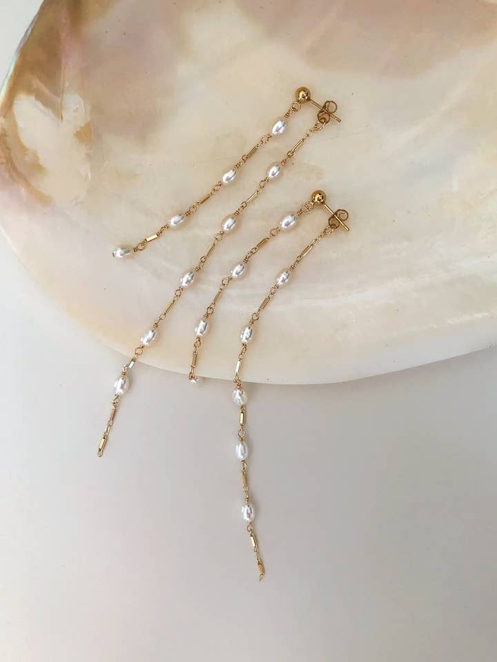 Dripping Freshwater Pearl 360 Earrings - White for wholesale by Christine Elizabeth Jewelry