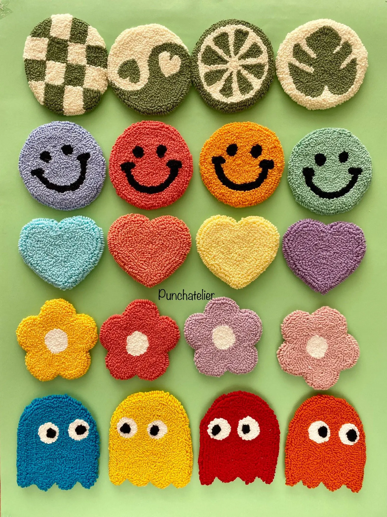 PunchAtelier - Venta al por mayor Material para bordado/punto de cruz - Kit Tufting de Posavasos 4 piezas4