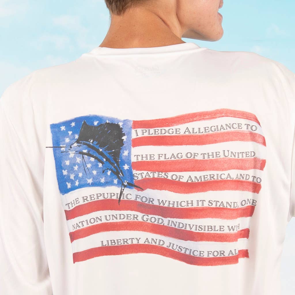White "Sailfish Pledge" UPF 50 Performance Ultra Comfort Shirt for wholesale on Faire0