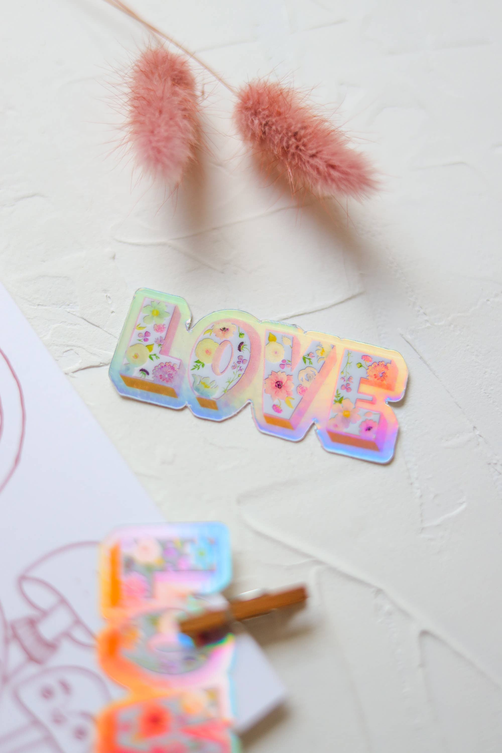Stephanie Tara Stationery - Wholesale Sticker - Holographic Retro Floral Love Sticker0