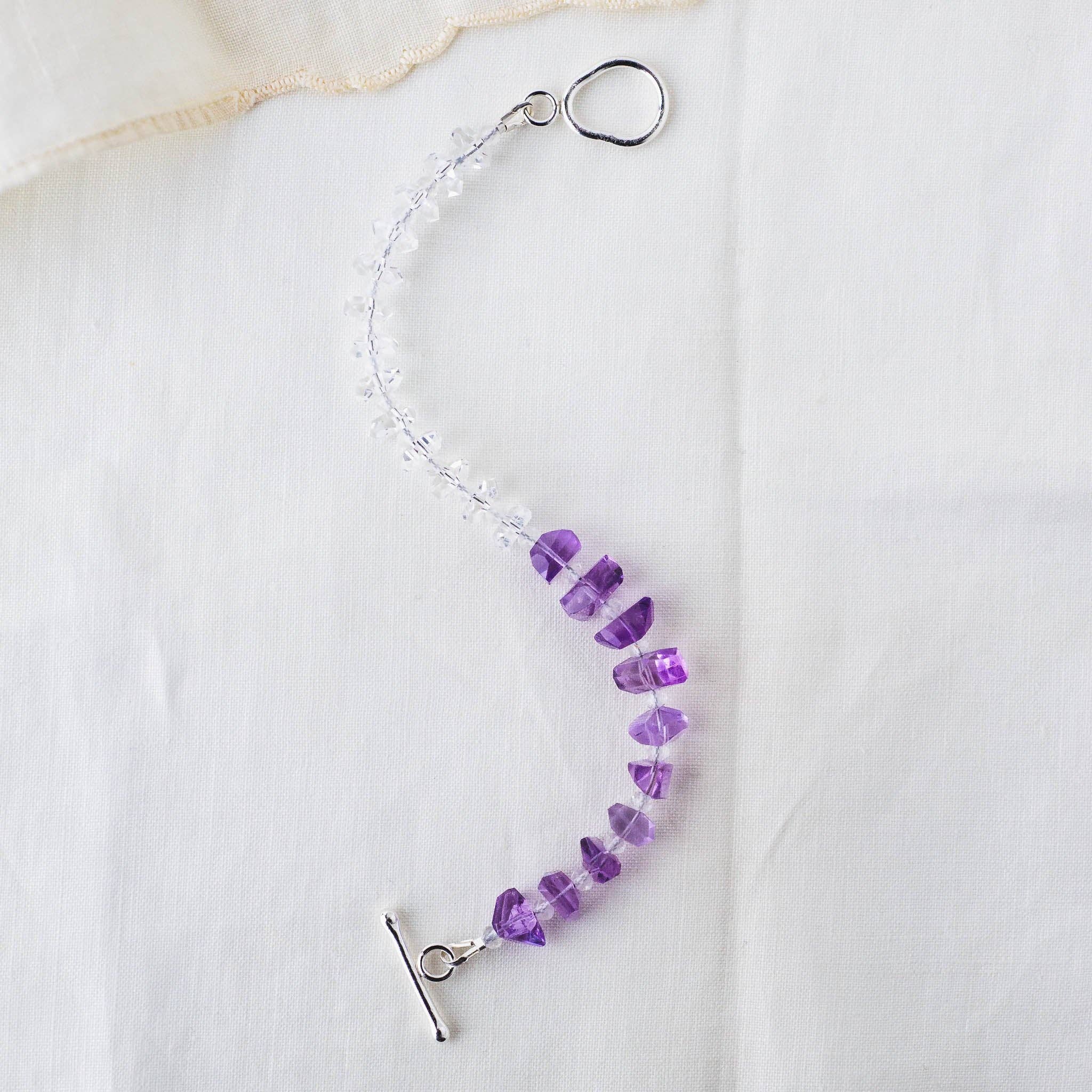 LoveGem Studio LLC - Wholesale Beaded Bracelet - Violet Harmony Bracelet – Premium Grade Facet-Cut Amethyst & Ice-Clear Quartz with Argentium Silver Toggle1