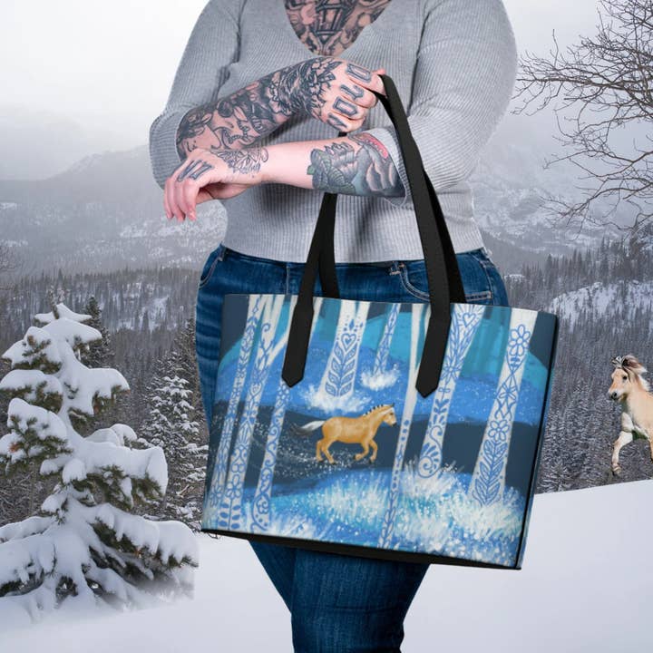 Fjord Dala Horse Scandinavian Winter Vegan Leather Bag for wholesale by The Renaissance Rider