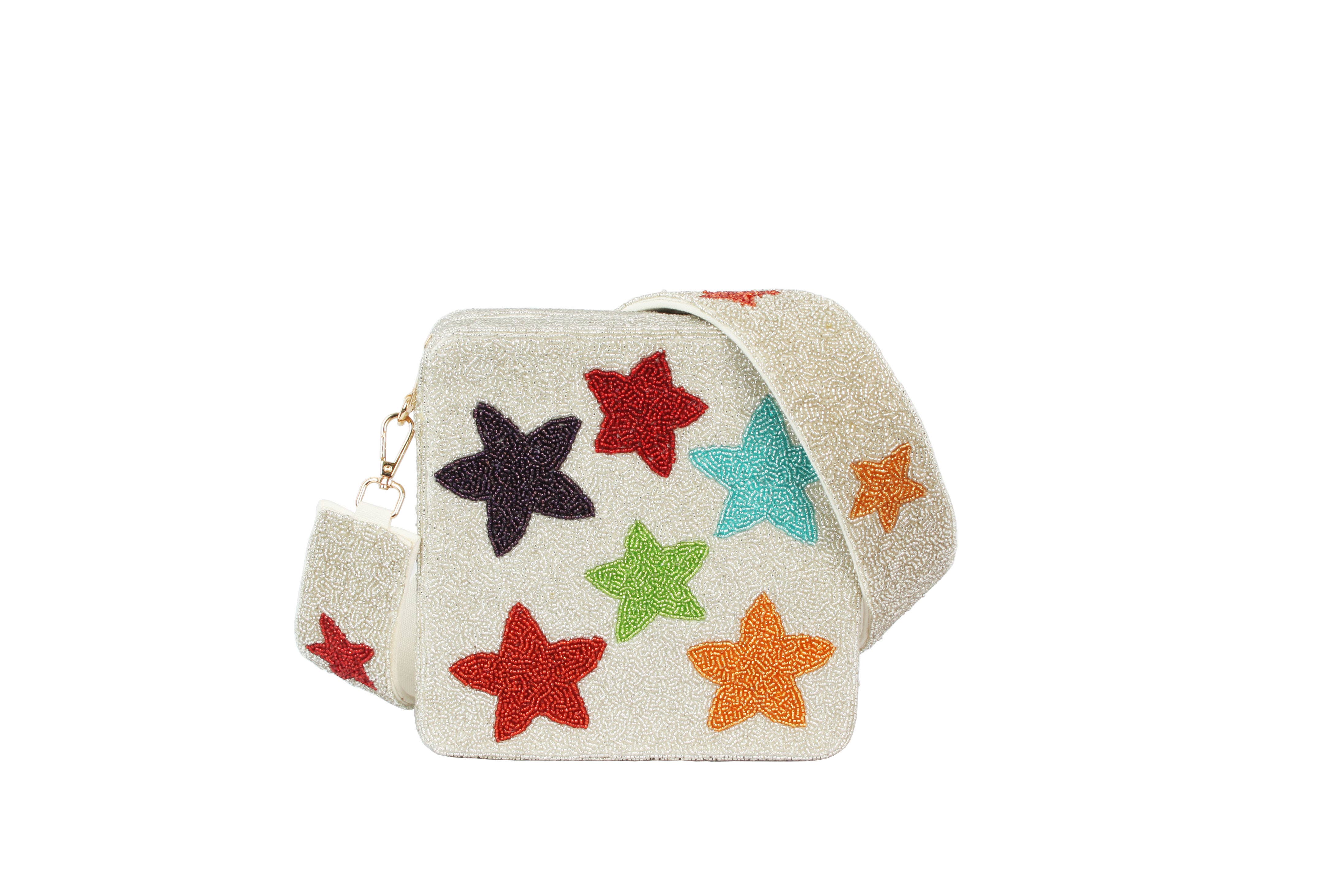Nima Accessories Inc – wholesale Crossbody bag – Women's – Ladies White Fully Beaded Multi Color Star CrossBody handbag1
